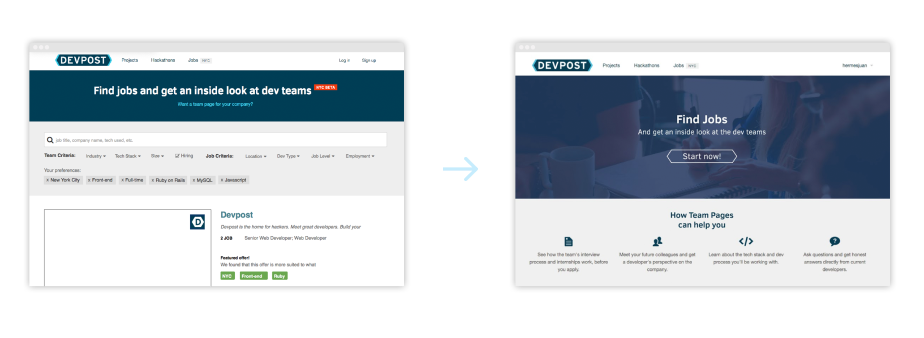 Old Landing page vs proposal 1